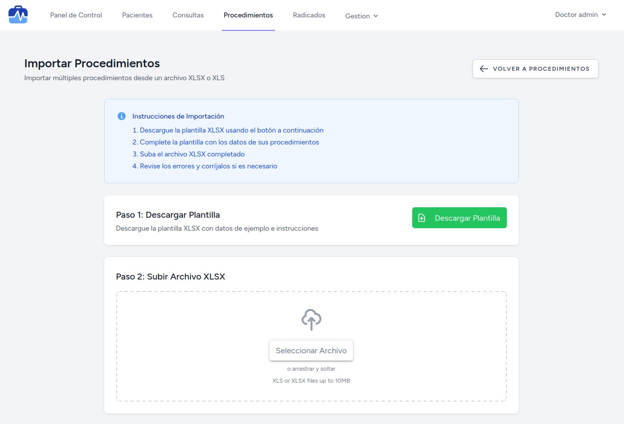 Interfaz de Carga de Procedimientos