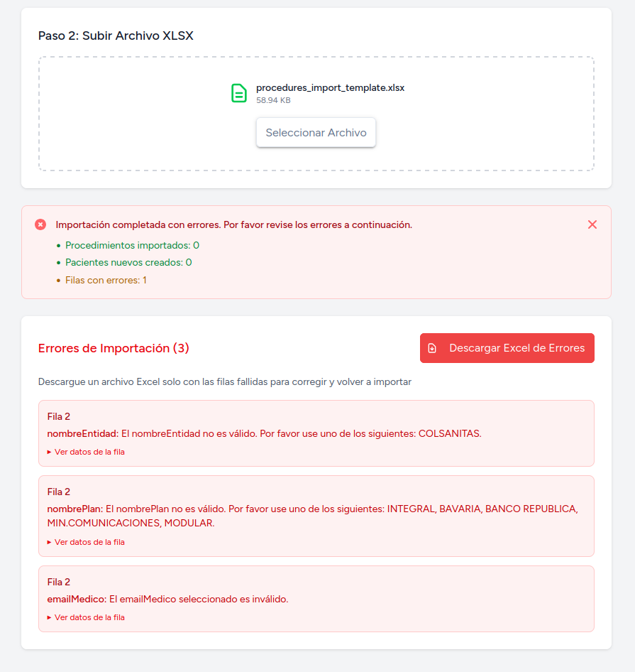 Resumen de Errores de Procedimientos