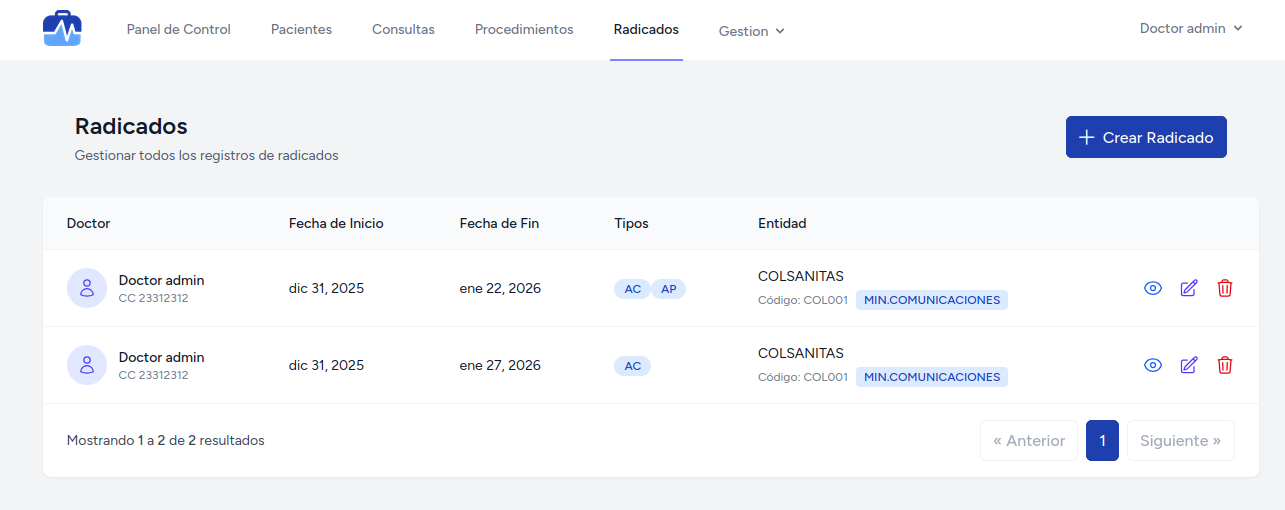 Listado de Radicados