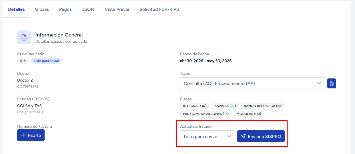Envío a FEV/SISPRO